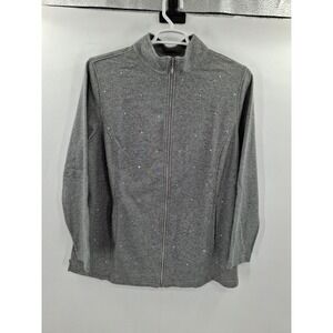 Quacker Factory Gray Oversized Full Zip Sweatshirt Rhinestones 1X